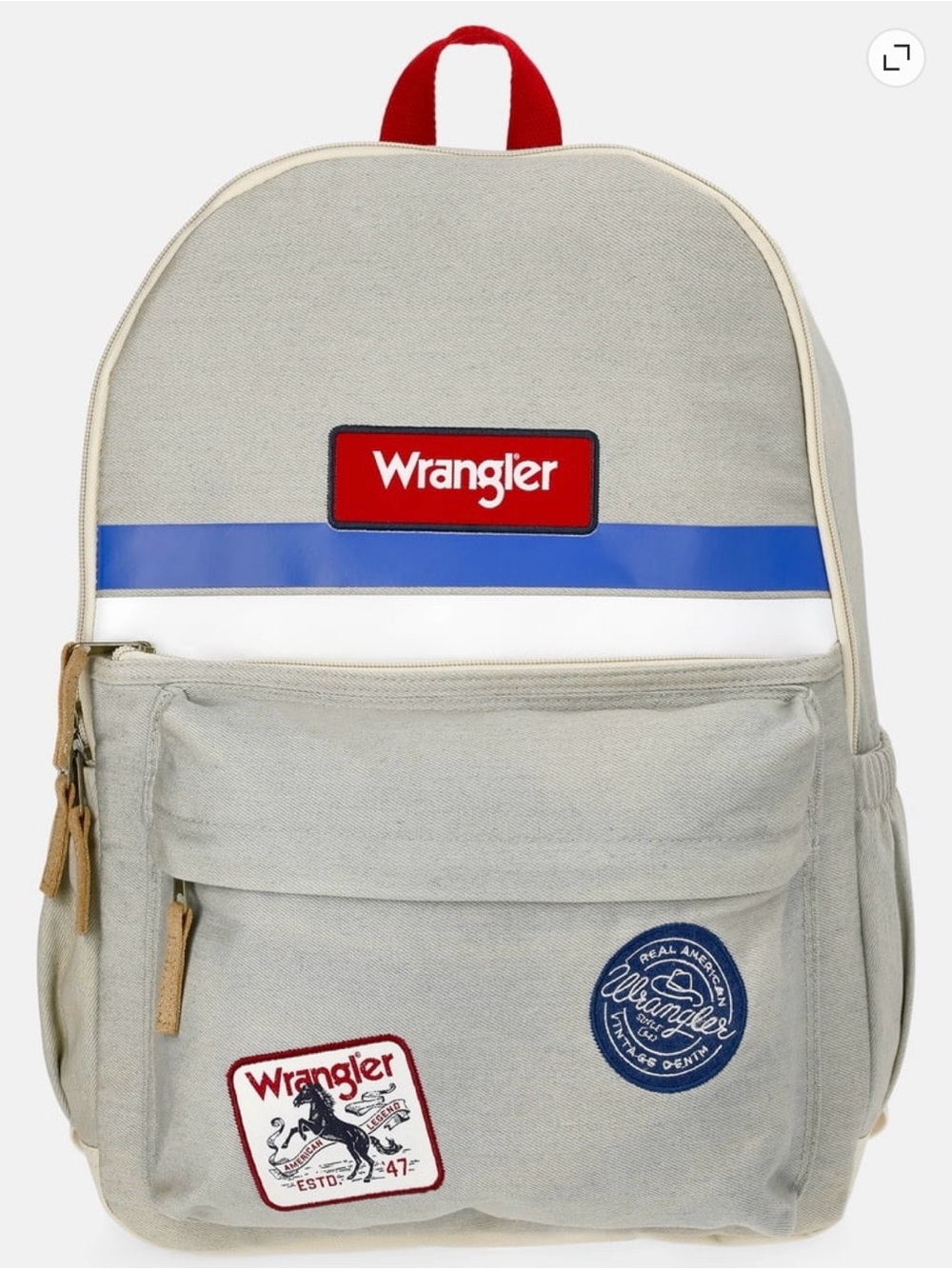 Wrangler Beige Canvas Backpack with Blue, White & Red Accents